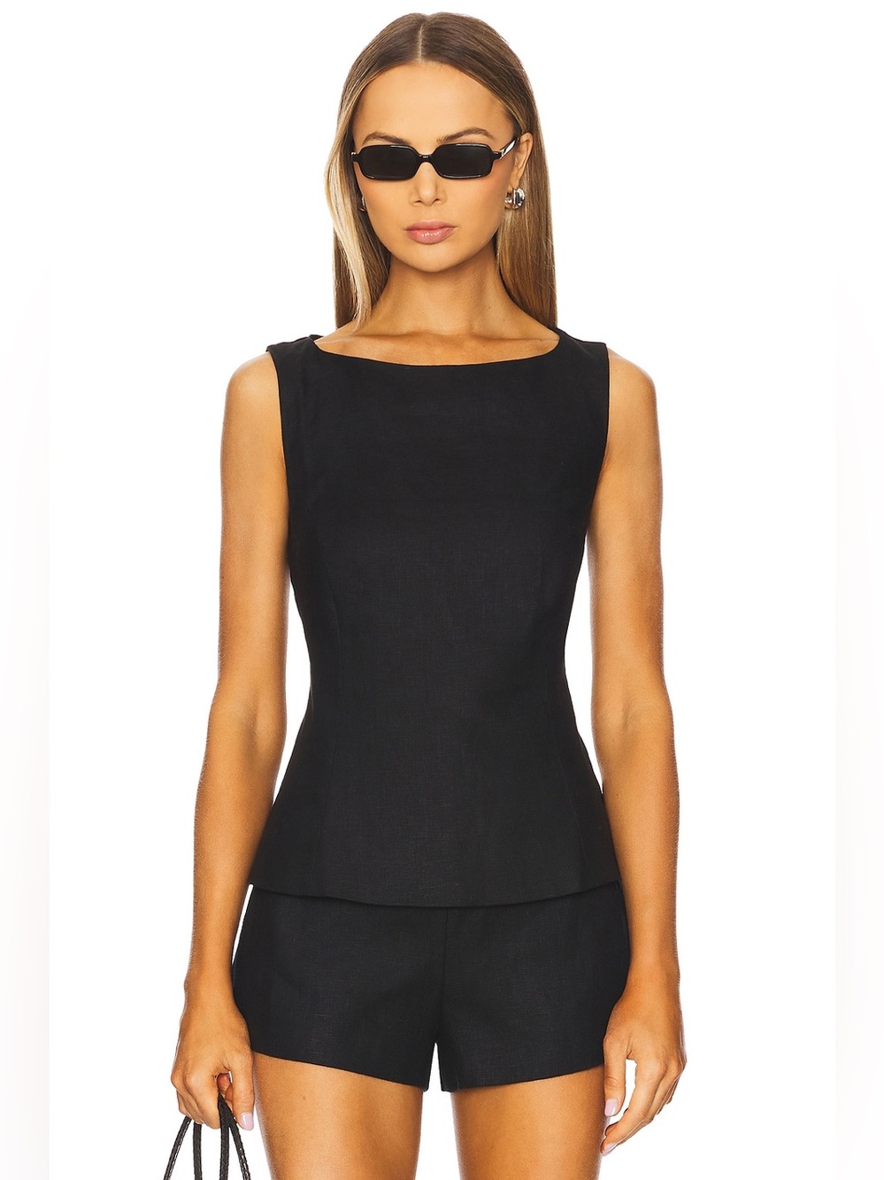 FAITHFULL Ana Black Linen Audrey Hepburn Classic Clean Girl Minimalist Top EUC 6
